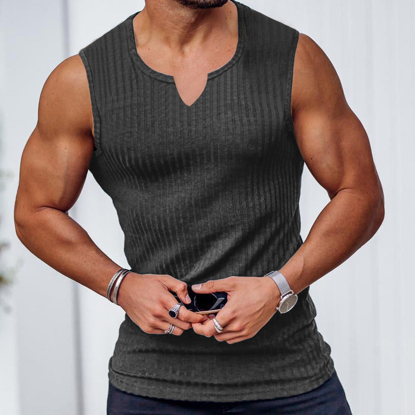 Men's Fashion Casual Knitted Vertical Stripes Sports Fitness I-shaped Vest